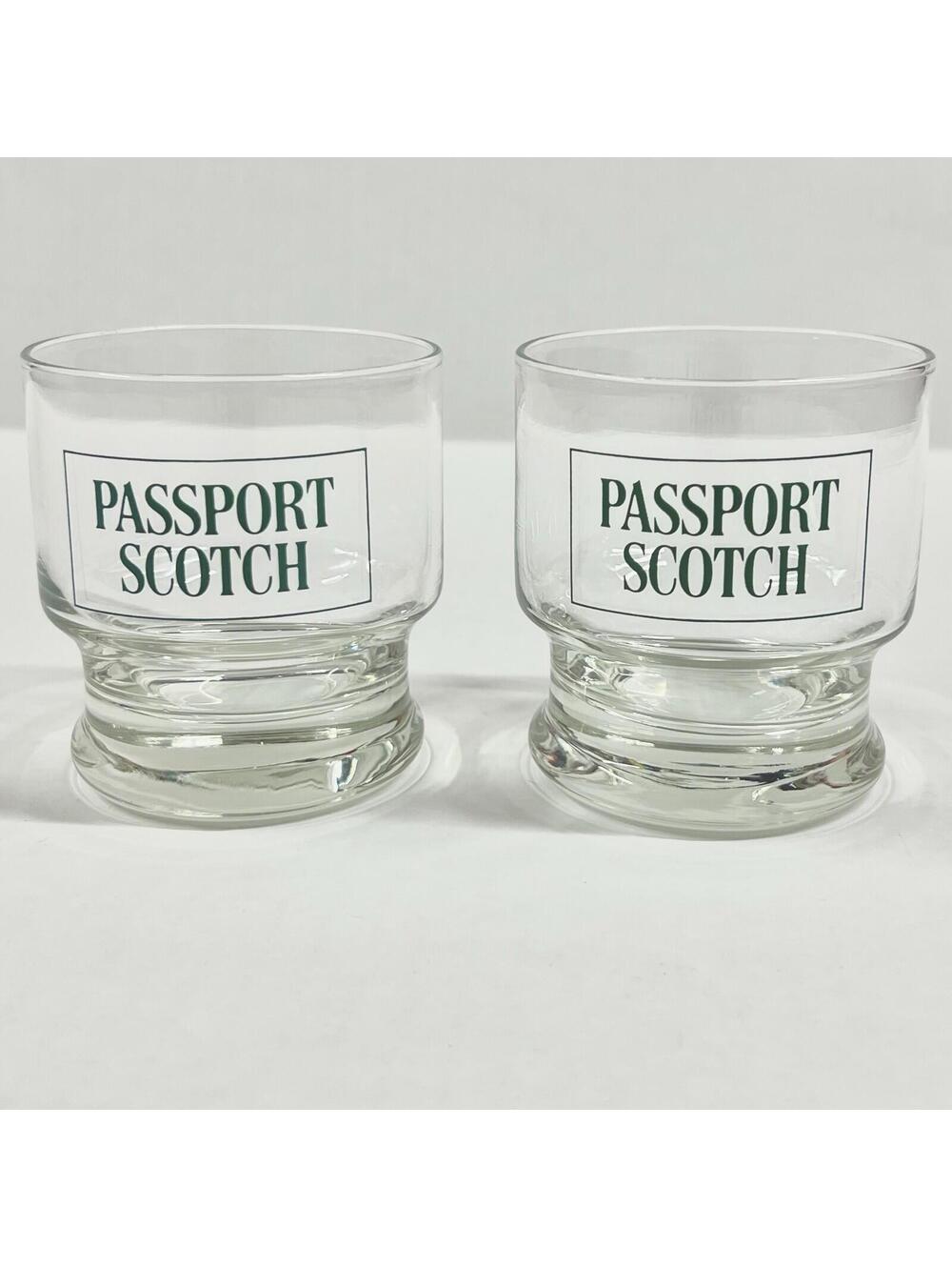 PASSPORT SCOTCH Whisky Rocks Glass SET OF TWO VTG Whiskey Glasses